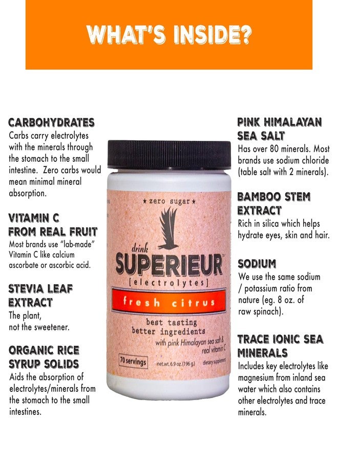 Superieur Electrolytes – Plant Based Electrolyte Supplement w/Sea Minerals for Hydration & Recovery – Keto Friendly, Non-GMO, Zero Sugar, Vegan Healthy Sports Drink Powder – Citrus (70 Servings) - Image 5